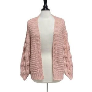 Favlux Fashion Peach Popcorn Bubble Sleeve Cardigan Sweater Size Small